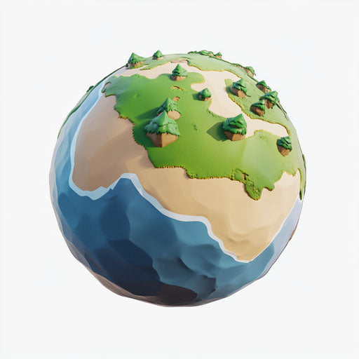 3D earth in photo realistic style with flat white background