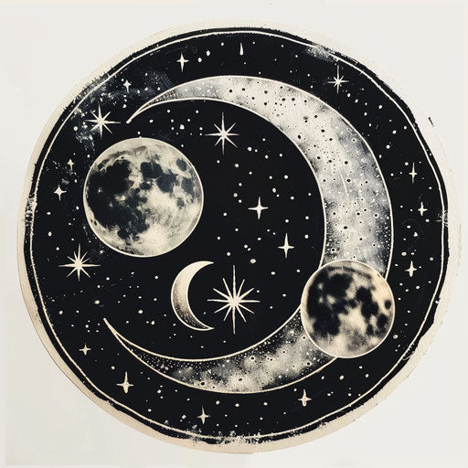 Enigmatic moon phase cycle in a serene night sky