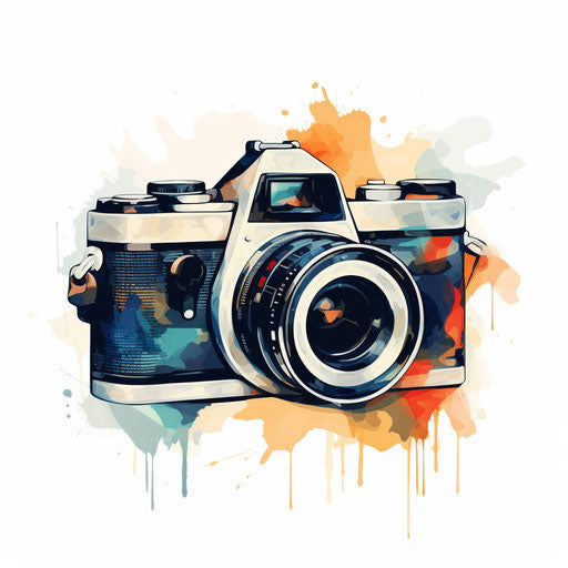 Film camera clipart in the style of Impressionistic Art, on white background