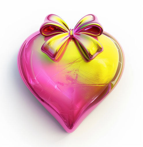 Pink yellow heart with bow on white background