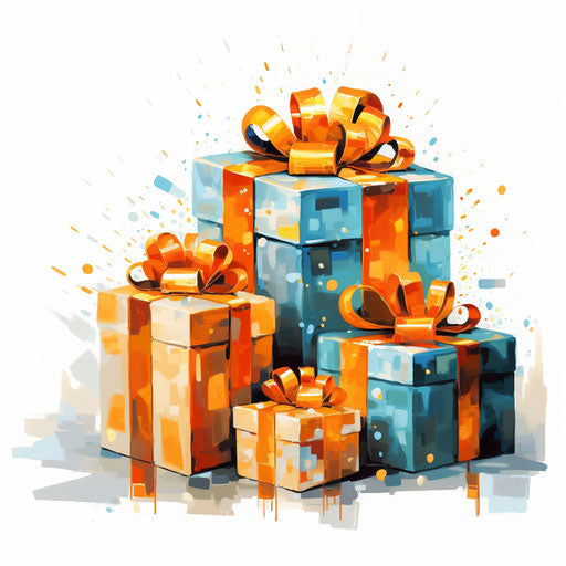 Christmas gift illustration in the style of Oil painting, on white background