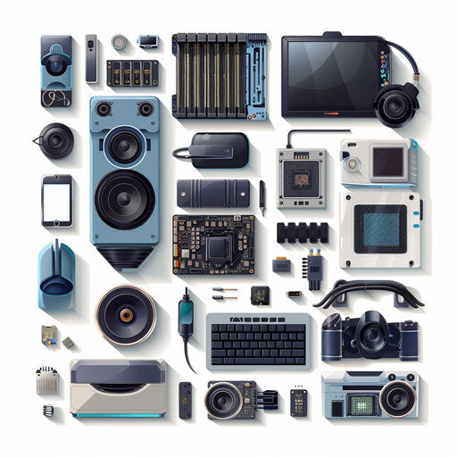 Realistic technology clipart on flat white background