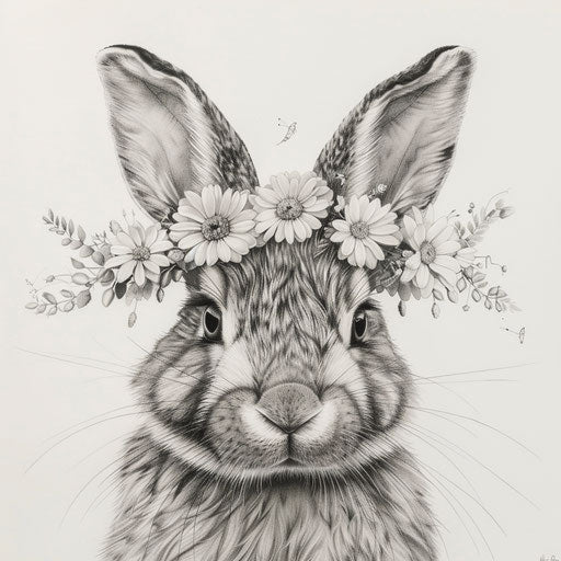 A rabbit with a crown of flowers in the style of Will Burrard-Lucas