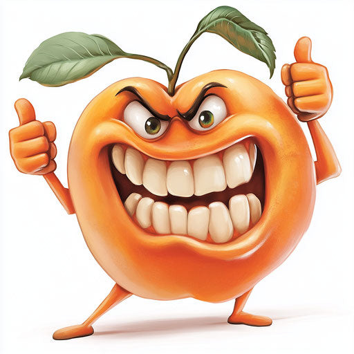 Funny cartoon peach with human features and magic vibes