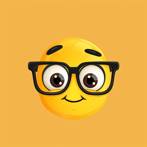 Sad little yellow face with glasses, smiling, cartoon style