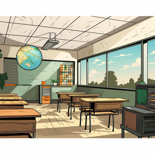 Chiaroscuro Art in Classroom on White Background