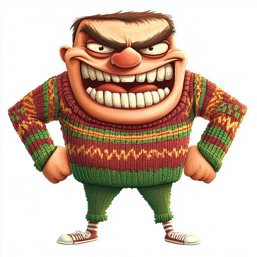 Humorous caricature of an ugly sweater clipart with human traits