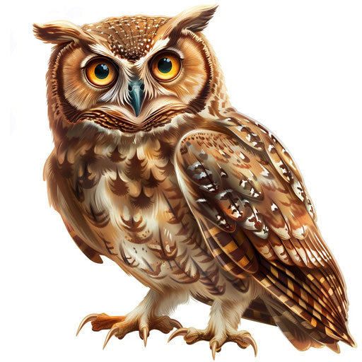 Cute owl on white background, realistic style with rich colors