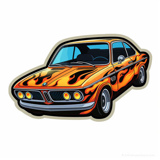 Classic BMW car with flame decal