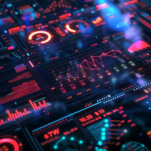 Digital cryptocurrency exchange with futuristic interfaces and real-time trading data