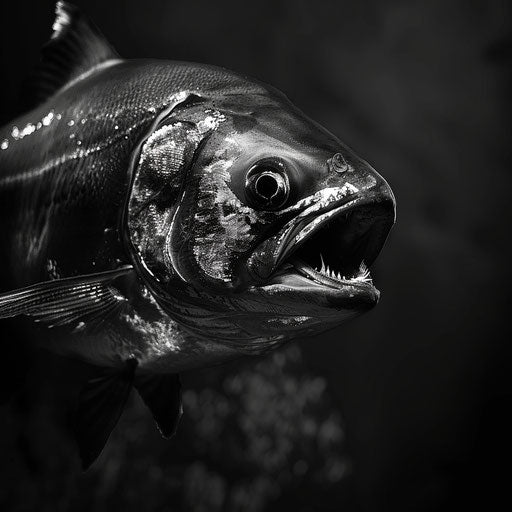 Piranha in black and white with a dramatic composition