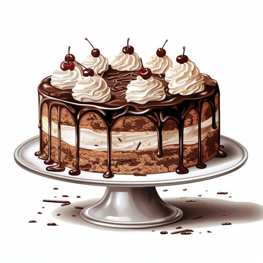 Illustration of birthday cake in the style of Chiaroscuro Art on white background
