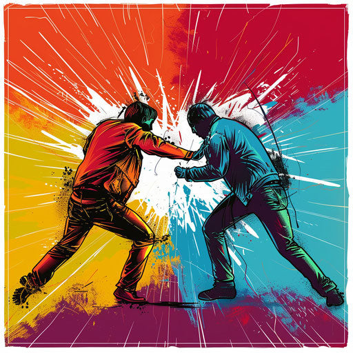 Conflict clipart in photorealistic style with flat random color background