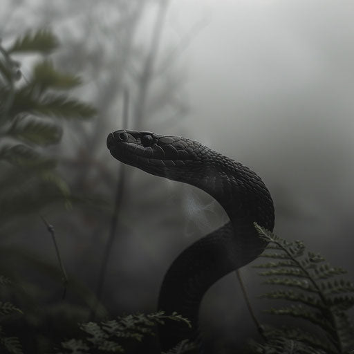 Black snake in a misty forest