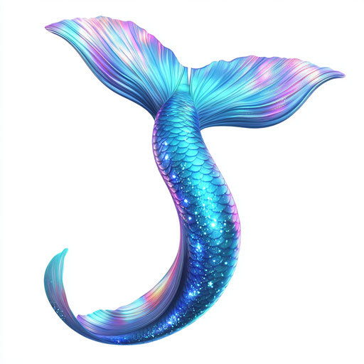 3D mermaid tail with photo realistic style on flat white background, isolated clipart