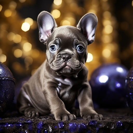 Cute baby French bulldog puppy, dark silver and blue style