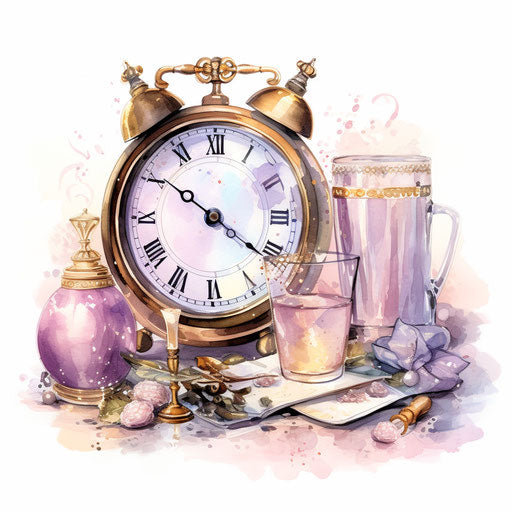 New Year's Eve clipart in the style of Pastel Colors Art, on a white background