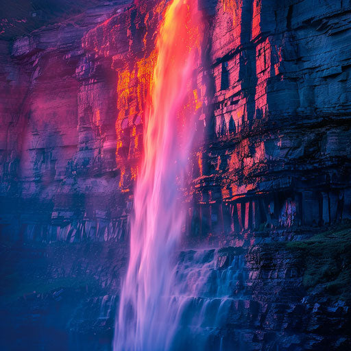 Sunset-lit waterfall with vibrant colors