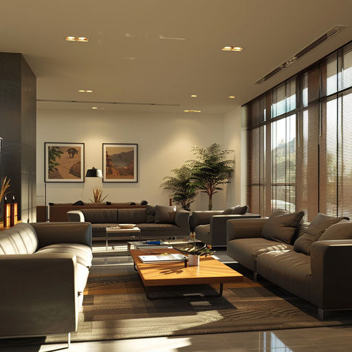 Contemporary office lounge with comfortable sofas