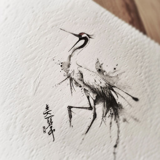 Elegant Korean crane bird tattoo, symbol of longevity and peace.