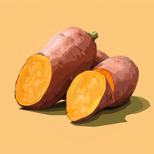 Yam clipart in photo realistic style with a flat random background