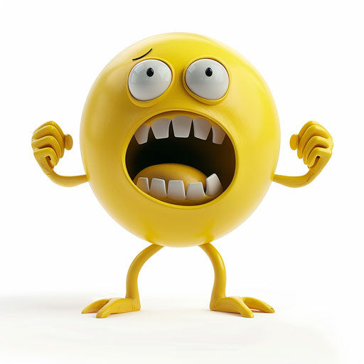 Shouting yellow smiling face with arms and legs on white background, Pixar style