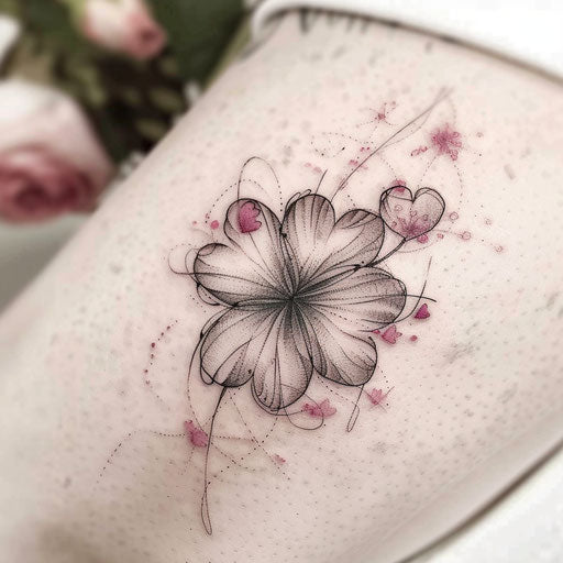 Romantic flat tattoo sketch of a 4 leaf clover