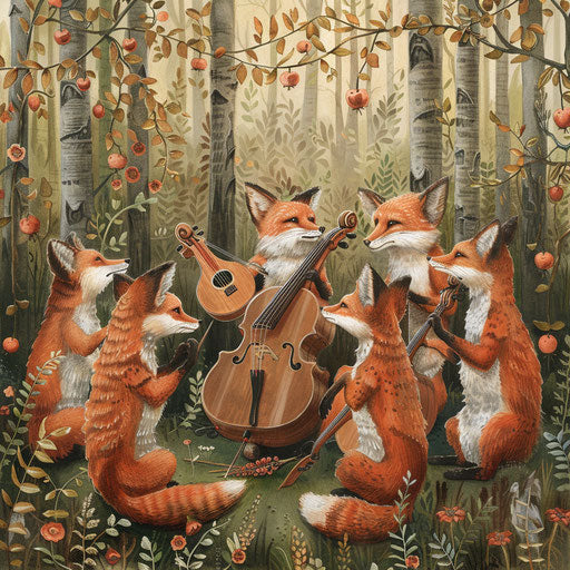 Foxes orchestrate musical ensemble with forest instruments