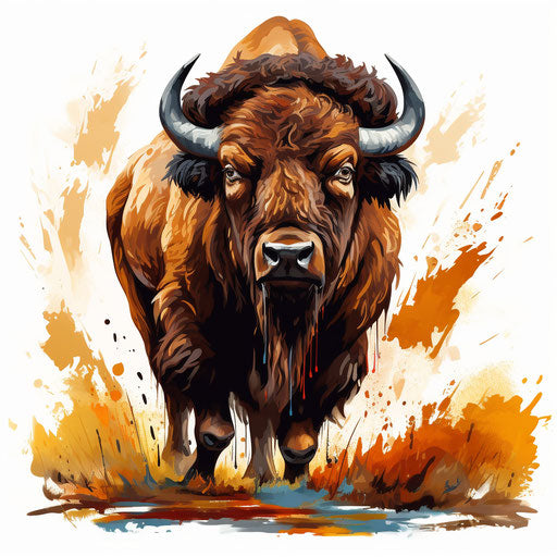 Bison clipart in the style of oil painting, on white background
