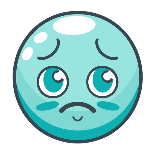 Sad emoji icon in turquoise blue on white background