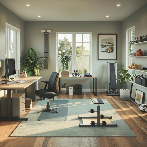 Home office with personal fitness area