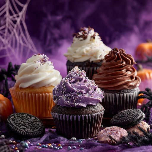 Halloween Cupcake Collection on Purple Background
