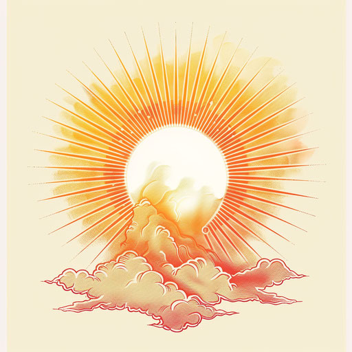 Retro tattoo sketch of a rising sun with 70s style gradient colors in orange and yellow