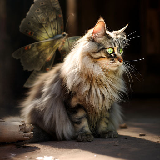A Siberian cat staring at an insect