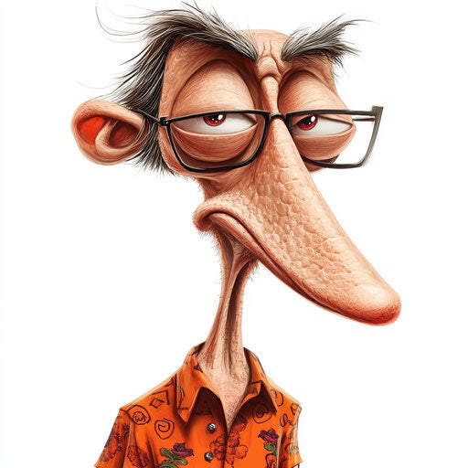 Humorous caricature of a handwriting caricature clipart with human characteristics, exaggerated button nose, thin arms, festive scene, vibrant colors, cartoon style, winking, high-resolution, no background, isolated