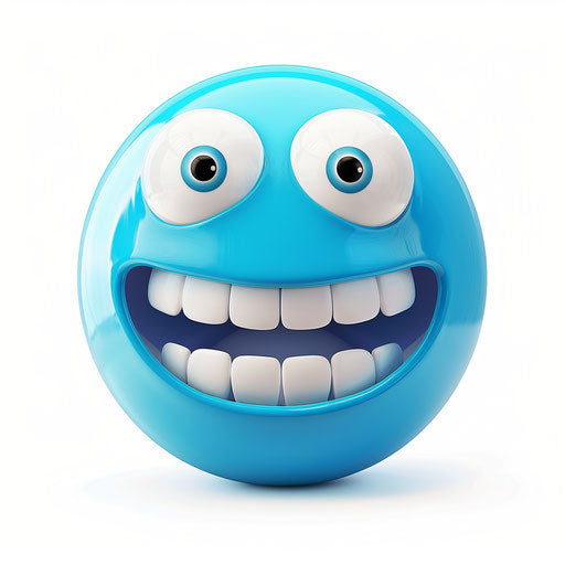 Smiling blue ball with white teeth