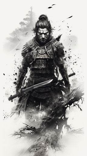 Samurai tattoo: stark realism in black and gray