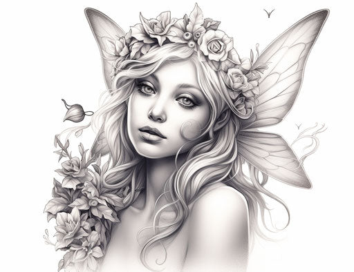 Fairy in sketch on white background, realistic, ornate style, commission for 31:24