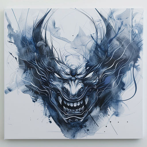 Gothic-inspired oni mask with dark, intricate lines and a mysterious aura