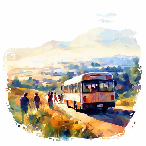 Field trip illustration in the style of Impressionistic Art, on white background