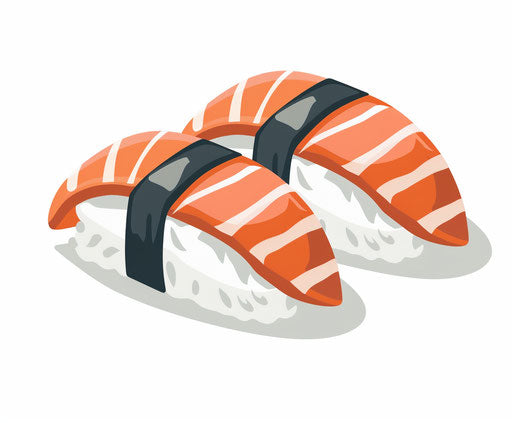 Red salmon sushi on white rice, minimalistic style