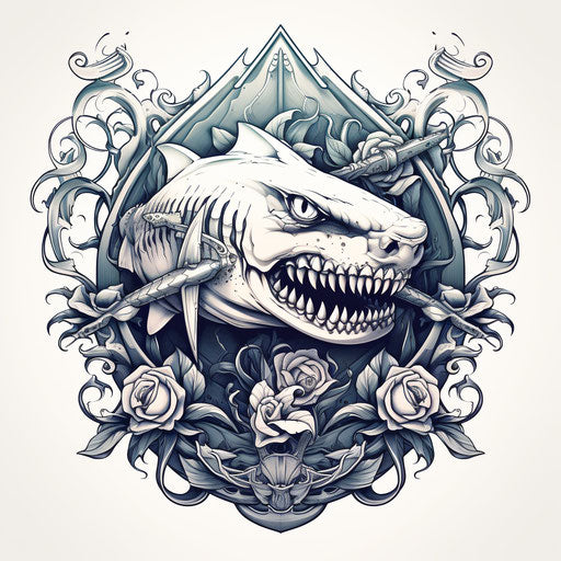 A shark is holding a sword on a coloring page