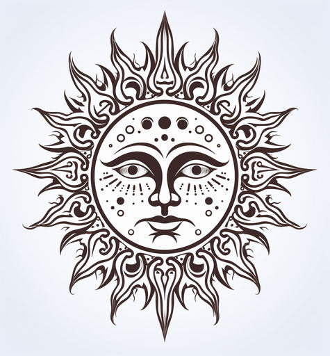 Sun in black and white tattoo vector