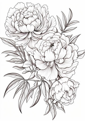 Peonies and leaves in realistic chiaroscuro style