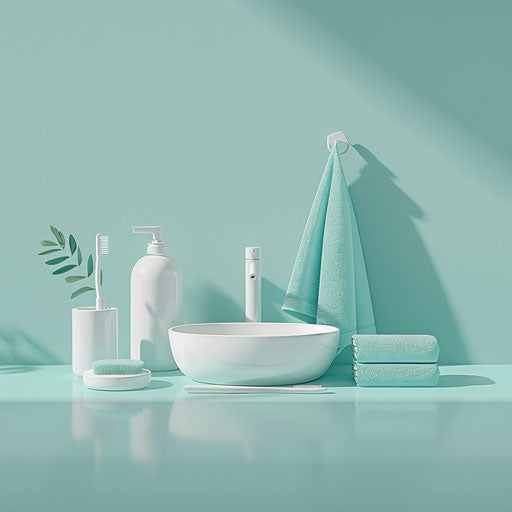 Realistic hygiene clipart on flat, serene aqua background