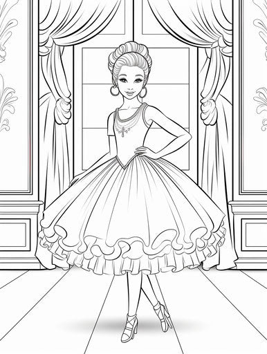 Ballet dancer coloring page, artistic style and traditional animation