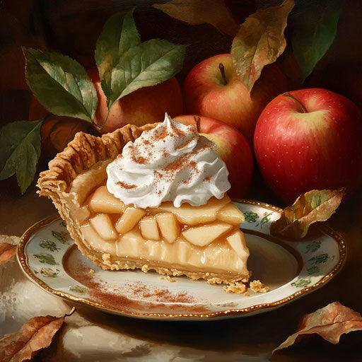 Apple pie slice with whipped cream and cinnamon
