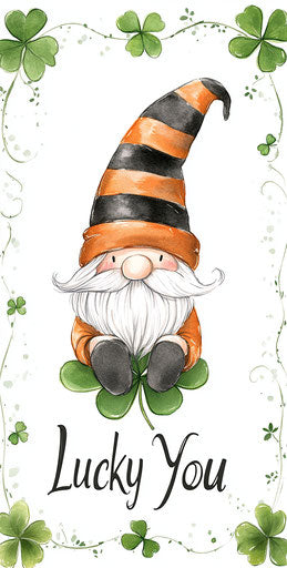 The lucky gnome on four-leaf clover