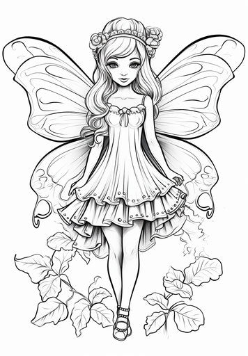 Barbie fairy coloring pages in black and white, symmetrical design