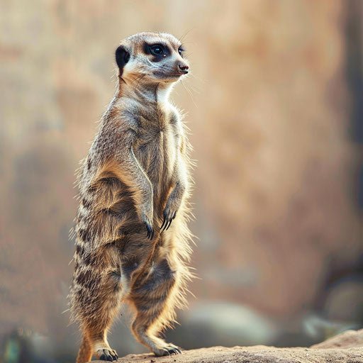 Meerkat standing, vigilant, clear focus on the animal